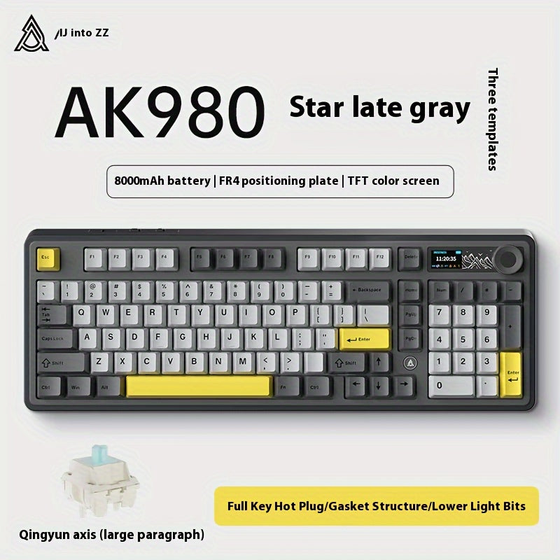 AJAZZ AK980 Mechanical Keyboard 98% Tri-mode Wireless Gaming With Colour Screen GASKET Hot-swappable