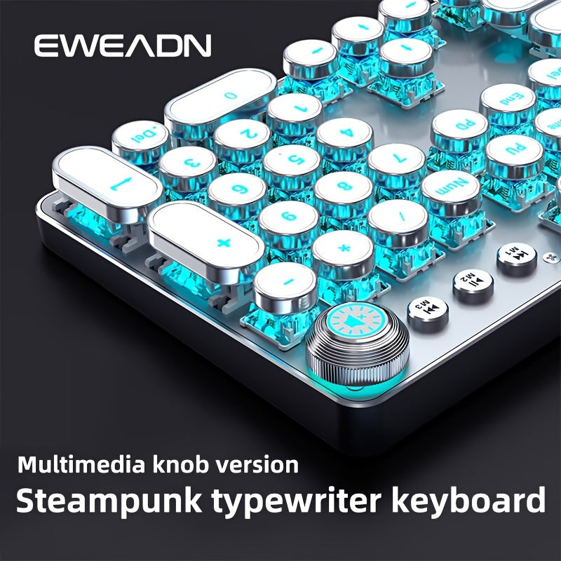 EWEADN TK100 Punk Typewriter Mechanical Gaming Keyboard, with Multimedia knob