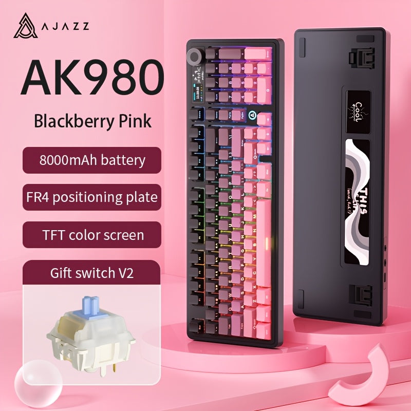 AJAZZ AK980 Mechanical Keyboard Wireless Hot-Swappable Screen Knob Wireless BT Gaming Gasket Structure Lower Light Position -Swappable Screen -Lower Light Position 8000mAh Large Battery with Exquisite Screen Multiple Axes Available