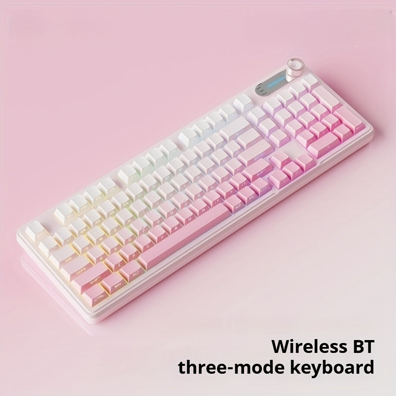 EWEADN Wireless Tri-Mode Keyboard with RGB Backlight, Peach Gradient Keycaps, Silent Typing