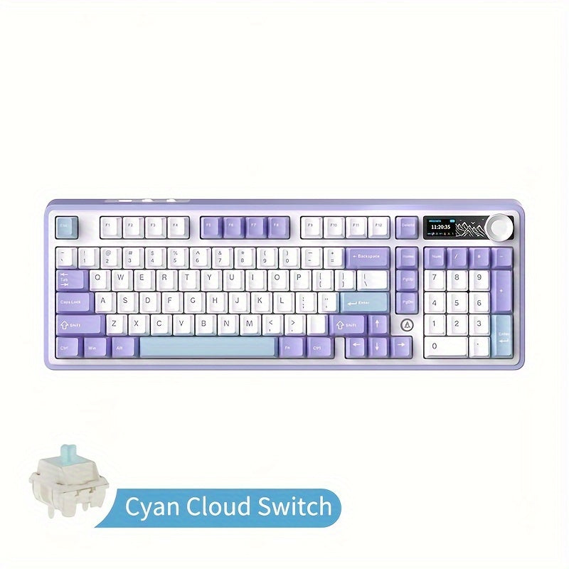 AJAZZ AK980 Mechanical Keyboard Wireless Hot-Swappable Screen Knob Wireless BT Gaming Gasket Structure Lower Light Position -Swappable Screen -Lower Light Position 8000mAh Large Battery with Exquisite Screen Multiple Axes Available