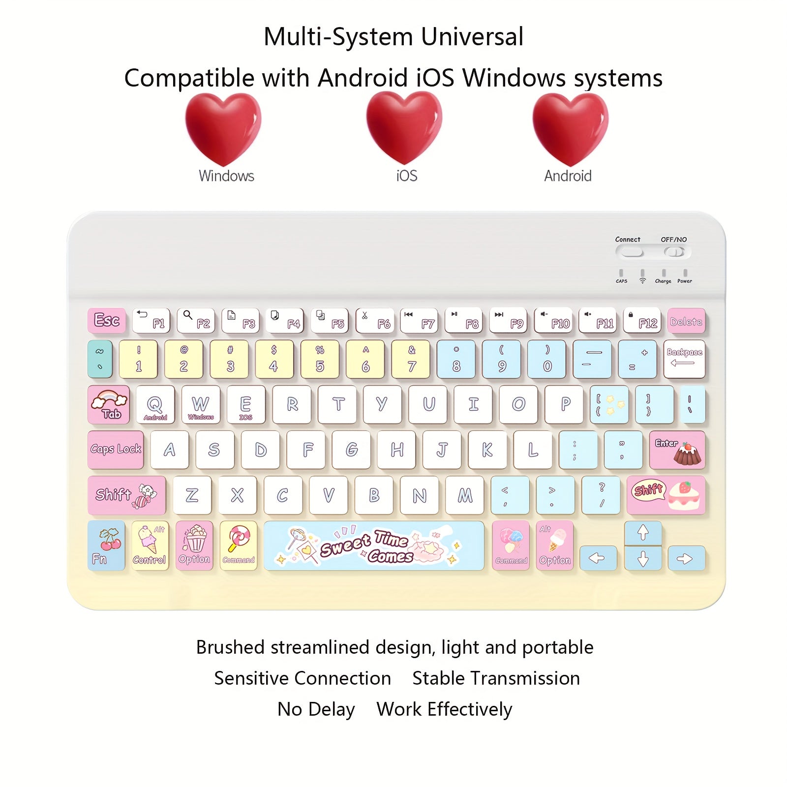 Ultra-Slim Rechargeable Bluetooth Keyboard Portable Compact Wireless Keyboard (150mAh) compatible with Samsung Galaxy Tab Tablet Android Windows Smartphone Cell Phone iOS iPad Cartoon pattern