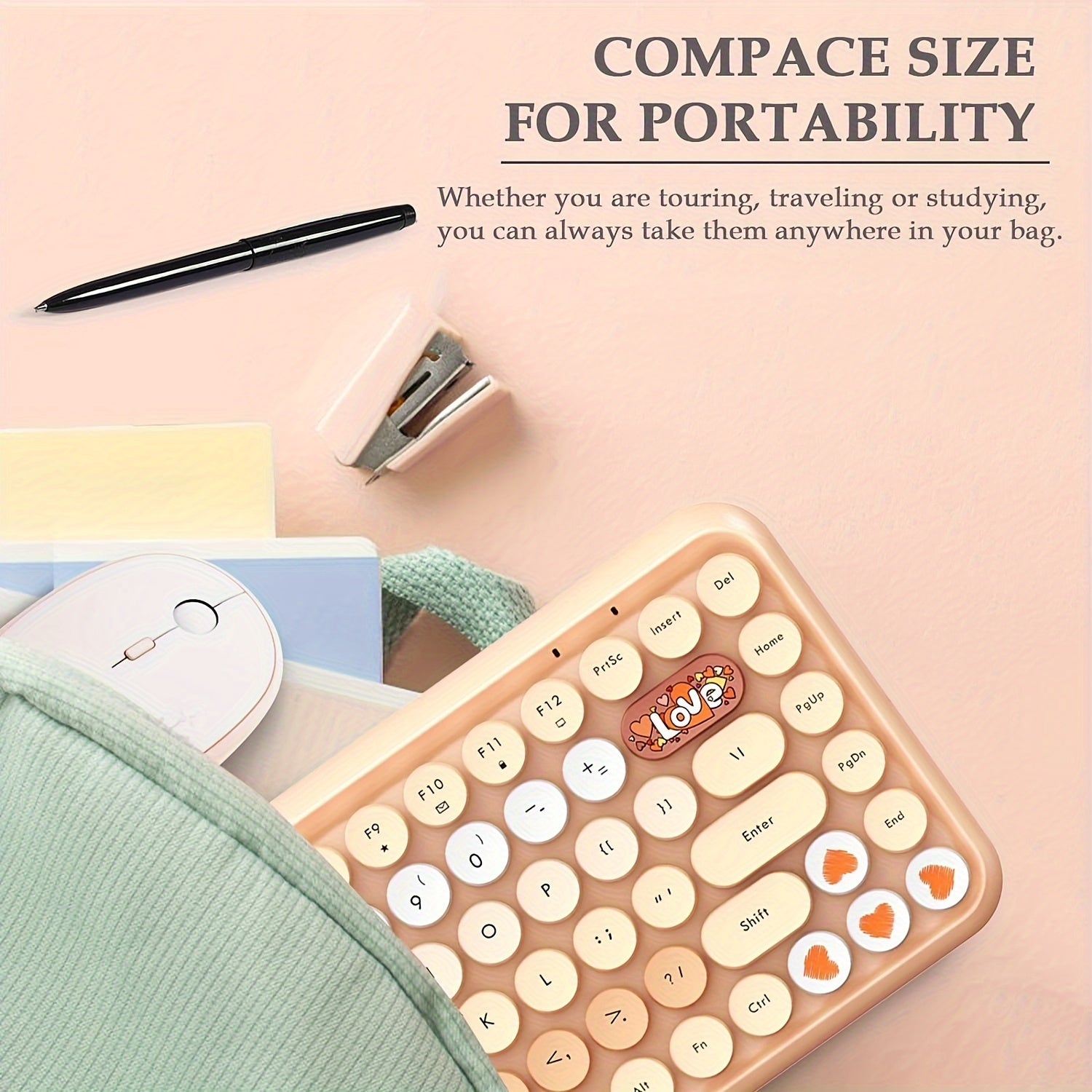 Wireless BT Computer Typewriter Keyboard Portable Cute Color Abs Retro Round Keycaps Ergonomic 84 Key Layout FN Feature for PC Win Mac Typist Tablet Android Phone