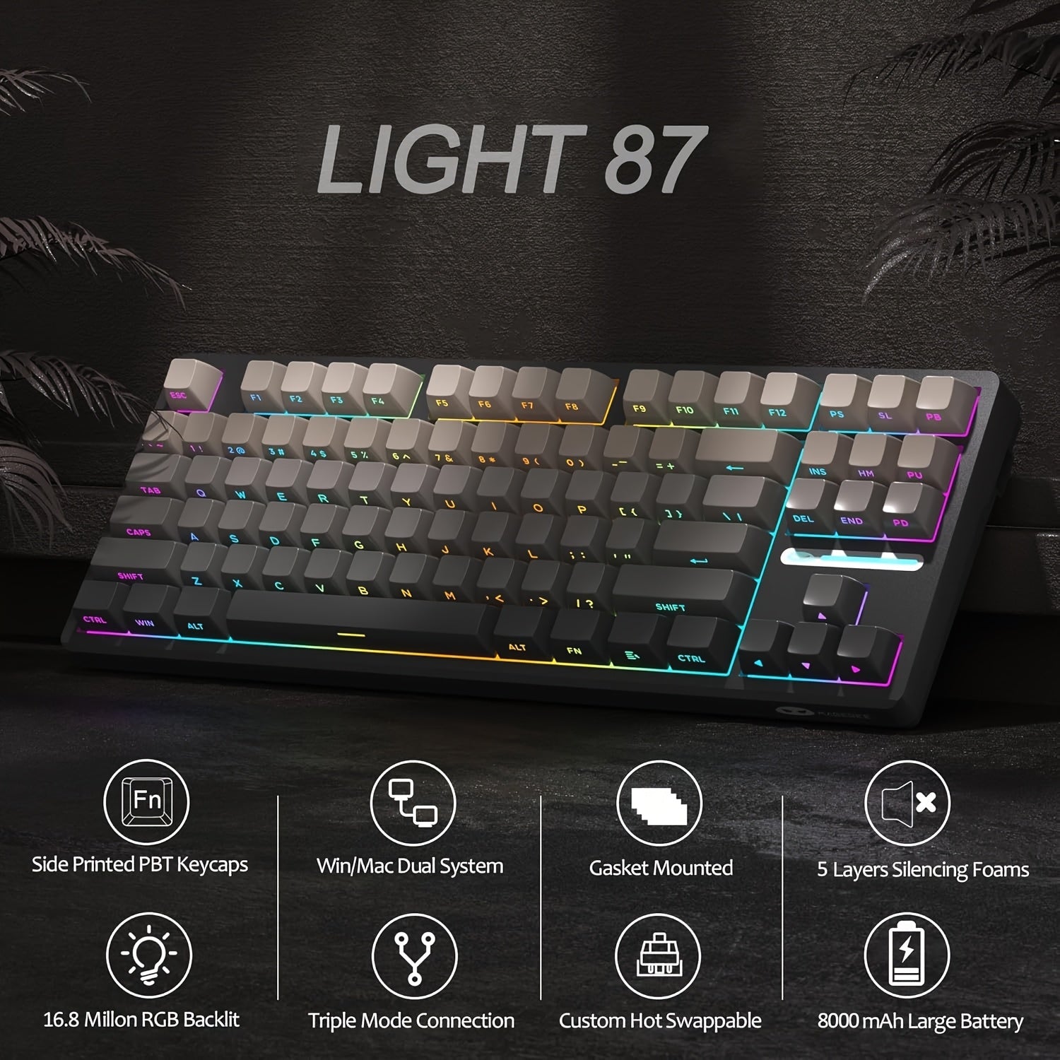 MageGee LIGHT87 Wireless Creamy Keyboard, Gasket Structure, RGB Backlit