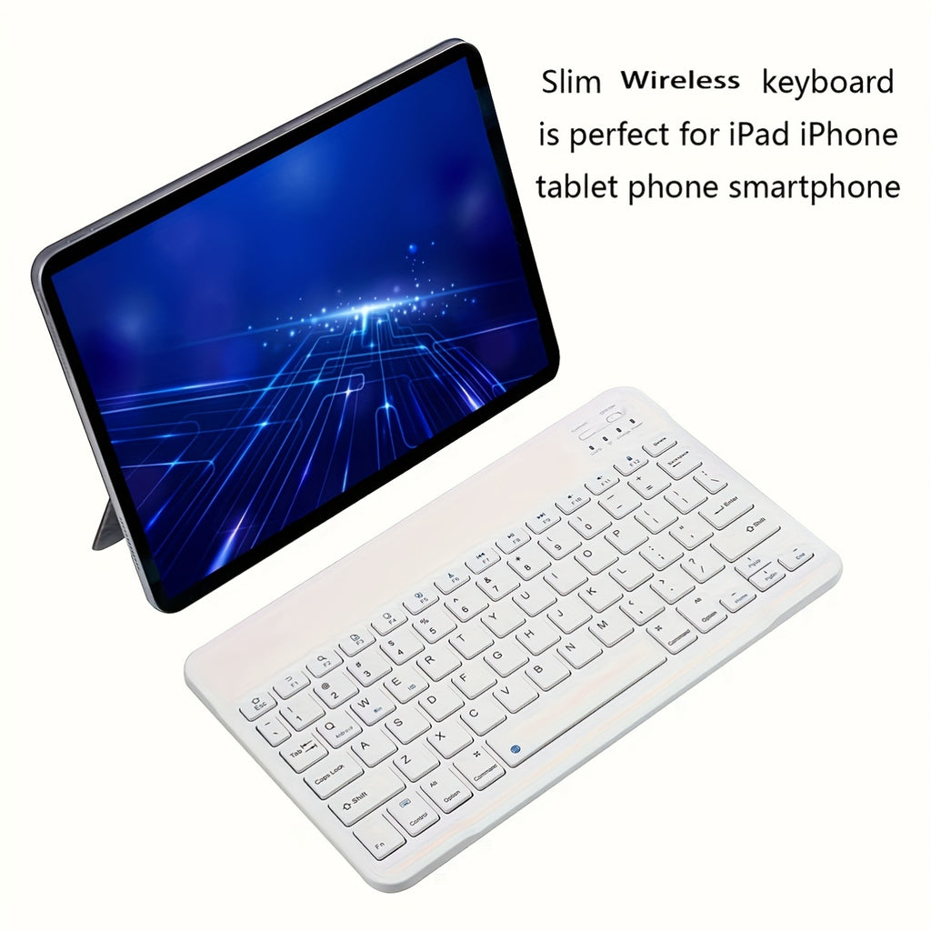10-Inch Portable Wireless Keyboard, Ultra-Thin Rechargeable with USB-C Charging, Ambidextrous Design