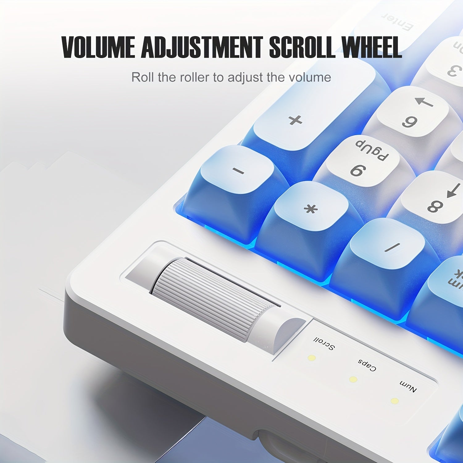 Gaming keyboard with cable USB plug and backlight, volume wheel - suitable for desktop computers, laptops and general office equipment.