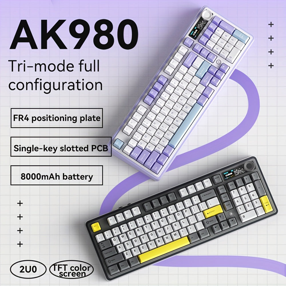 AJAZZ AK980 Mechanical Keyboard Wireless Hot-Swappable Screen Knob Wireless BT Gaming Gasket Structure Lower Light Position -Swappable Screen -Lower Light Position 8000mAh Large Battery with Exquisite Screen Multiple Axes Available