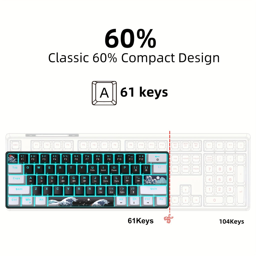 60% Mechanical Gaming Keyboard 1pc 60% Mechanical Gaming Keyboard HXSJ Ergonomic 60% Mechanical Gaming Keyboard