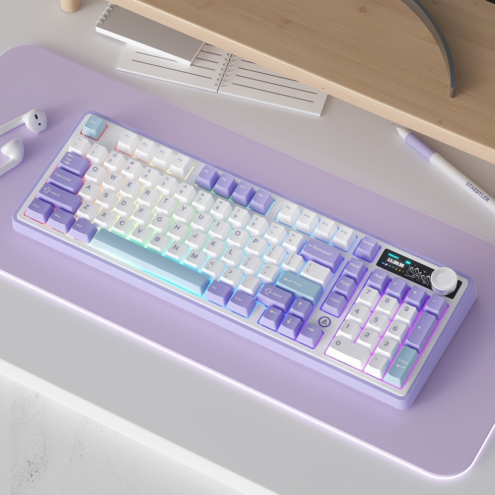 AJAZZ AK980 Mechanical Keyboard Wireless Hot-Swappable Screen Knob Wireless BT Gaming Gasket Structure Lower Light Position -Swappable Screen -Lower Light Position 8000mAh Large Battery with Exquisite Screen Multiple Axes Available