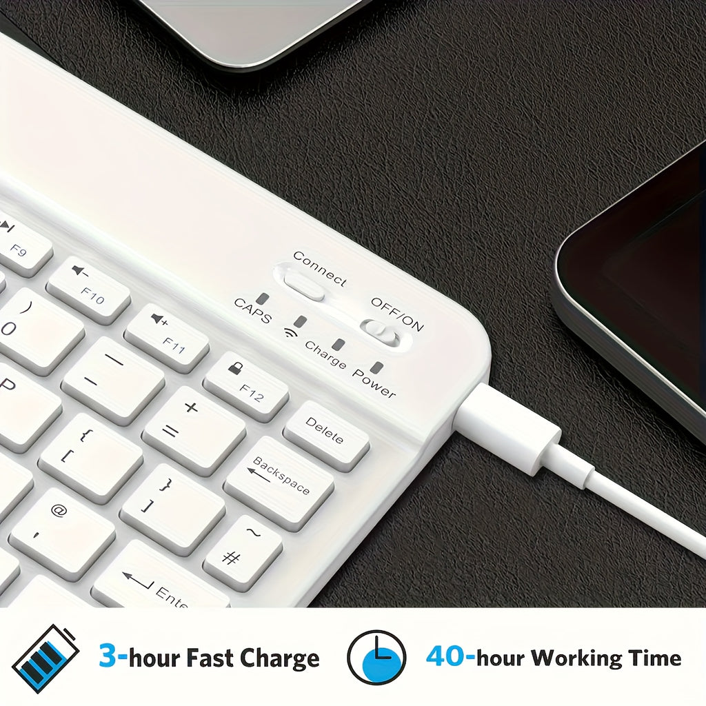 10-Inch Portable Wireless Keyboard, Ultra-Thin Rechargeable with USB-C Charging, Ambidextrous Design