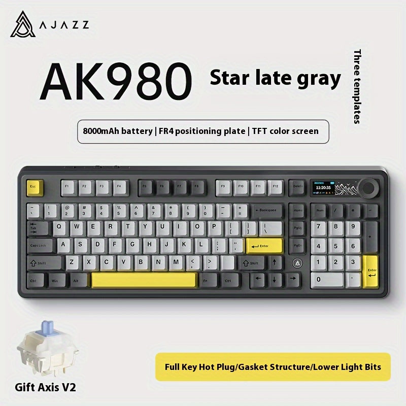 AJAZZ AK980 Mechanical Keyboard 98% Tri-mode Wireless Gaming With Colour Screen GASKET Hot-swappable