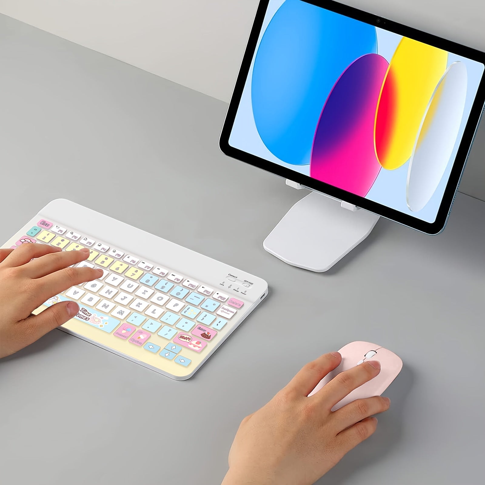 Ultra-Slim Rechargeable Bluetooth Keyboard Portable Compact Wireless Keyboard (150mAh) compatible with Samsung Galaxy Tab Tablet Android Windows Smartphone Cell Phone iOS iPad Cartoon pattern