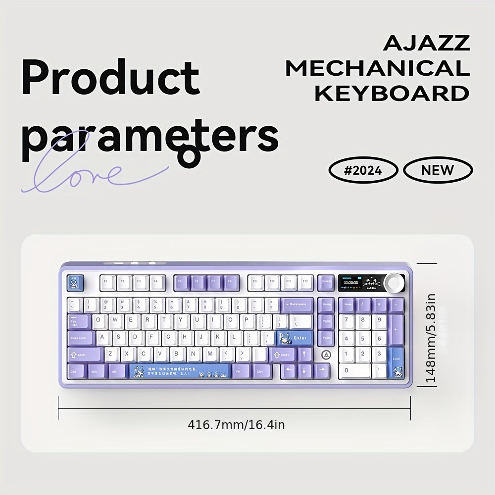 AJAZZ AK980 Mechanical Keyboard Wireless Hot-Swappable Screen Knob Wireless BT Gaming Gasket Structure Lower Light Position -Swappable Screen -Lower Light Position 8000mAh Large Battery with Exquisite Screen Multiple Axes Available