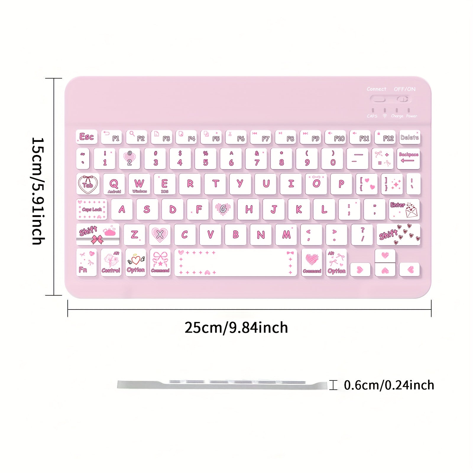 Ultra-Slim Rechargeable Wireless Keyboard with Cute Pastel Pink & Multicolor Cute Anime Design