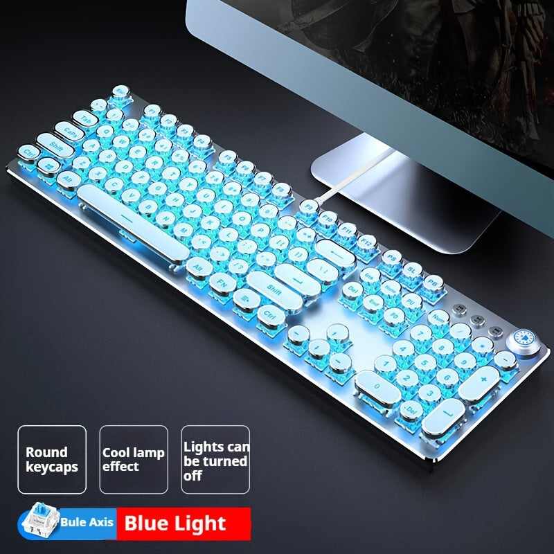 EWEADN TK100 Punk Typewriter Mechanical Gaming Keyboard, with Multimedia knob