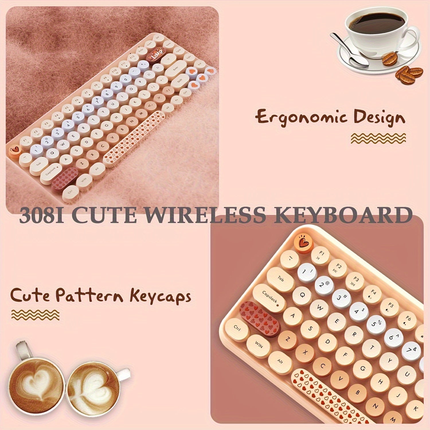 Wireless BT Computer Typewriter Keyboard Portable Cute Color Abs Retro Round Keycaps Ergonomic 84 Key Layout FN Feature for PC Win Mac Typist Tablet Android Phone