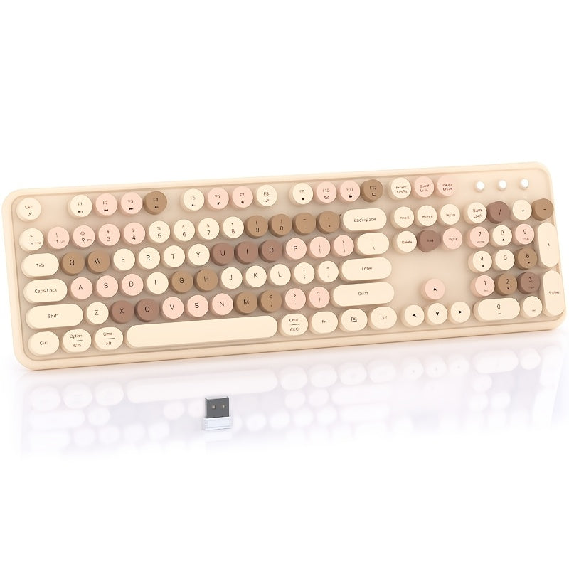 UBOTIE Retro Round Keycap Wireless Keyboard 104-key Full-size Color Mixing Design 2.4G\u002FUS Dual-mode Connection, Compatible with Computer Notebook Mac Desktop Office, 3 Colors Available, Office Study Gift
