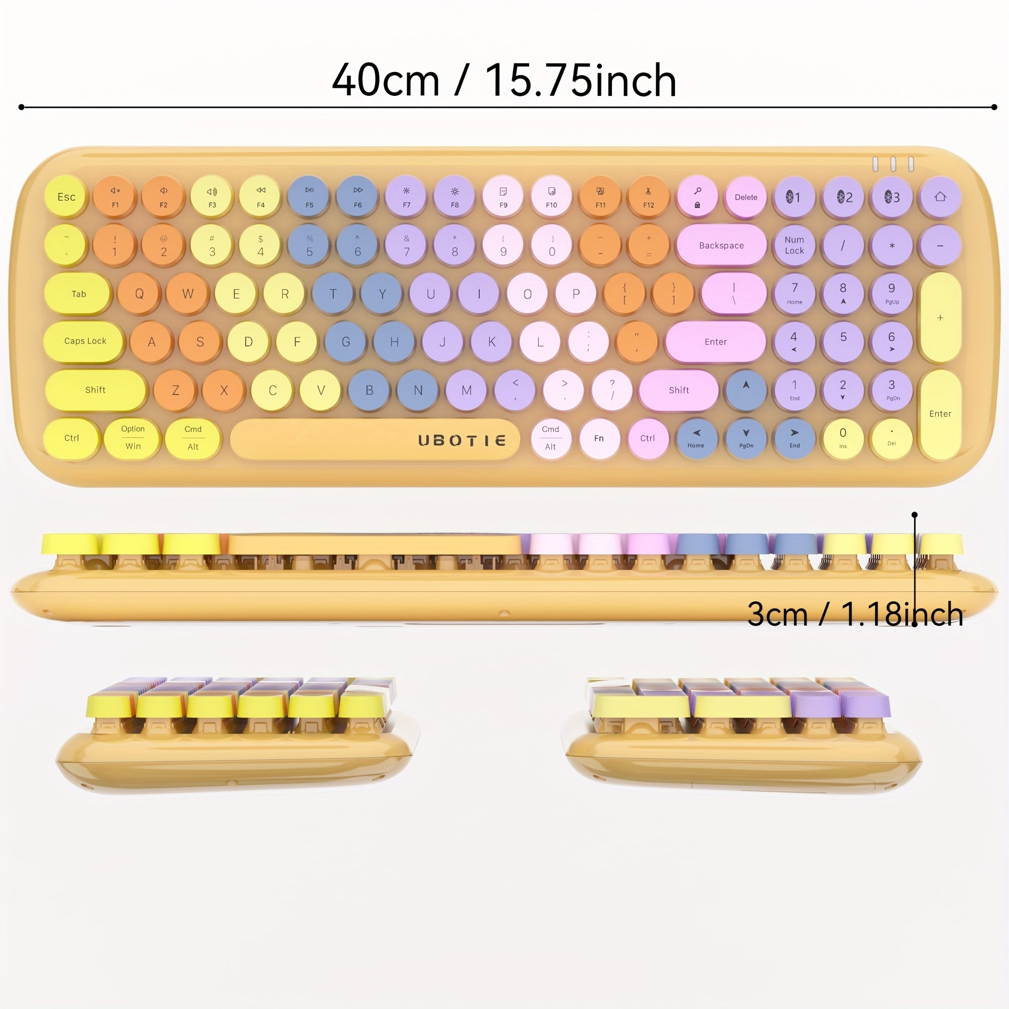 UBOTIE Wireless Keyboard, UBOTIE Color Gradient Colorful Retro Typewriter Flexible Keyboard 2.4GHz Connectivity