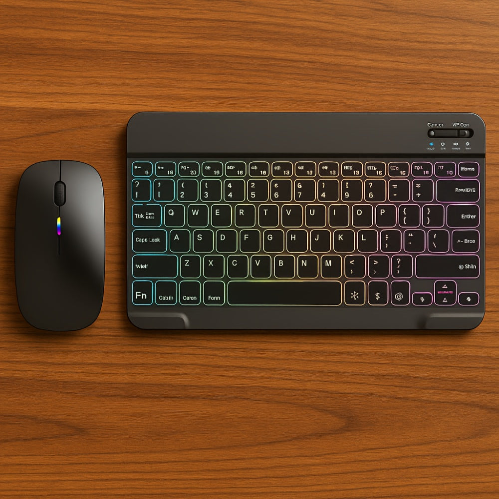 Ultra-thin RGB Luminous Wireless Mini Keyboard, Rechargeable - Easily Pair with iPad, Tablet, Smartphone And Android Windows