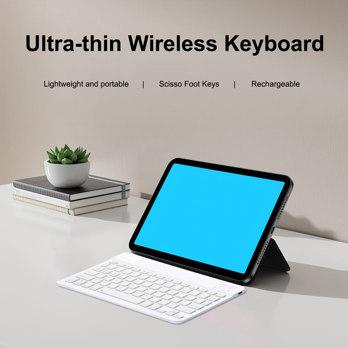 10-Inch Portable Wireless Keyboard, Ultra-Thin Rechargeable with USB-C Charging, Ambidextrous Design