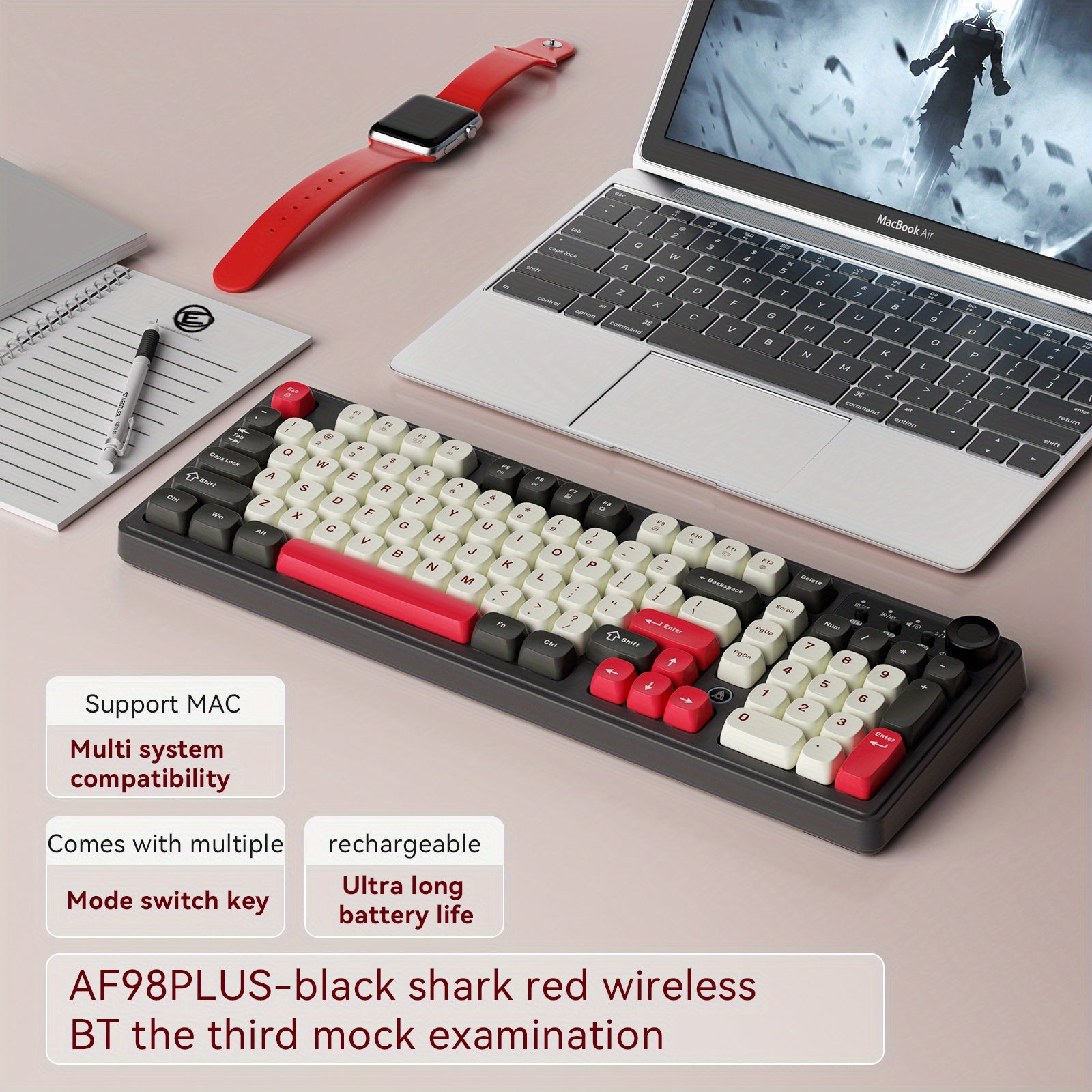 AJAZZ AF98 Wireless Rechargeable Film Keyboard RGB Backlight, Portable Black Office Keyboard - 98 Keys, Supports 2.4G\u002FBT1, with Media Knob, Ball Keycaps, Suitable for Gamers and Office Use, Compatible with Windows\u002FLaptop Gaming Peripherals