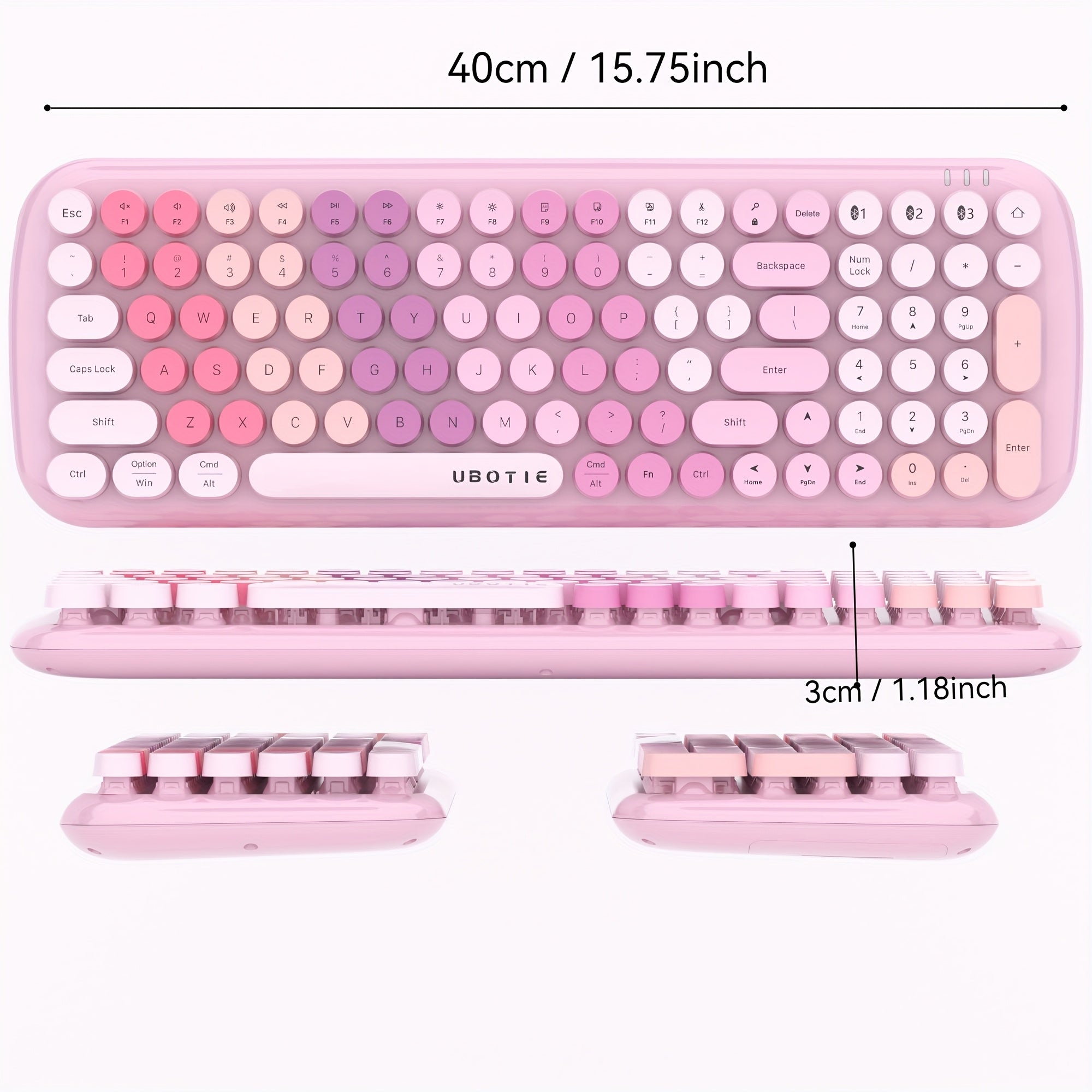 UBOTIE Compact Wireless Single Keyboard | Wireless Connection, AA Battery Powered, Multicolor Retro Design, 2.4GHz Dropout-Free Connection, Multi-device Compatible | Ultra-thin Portable Layout for Office, Home And Travel