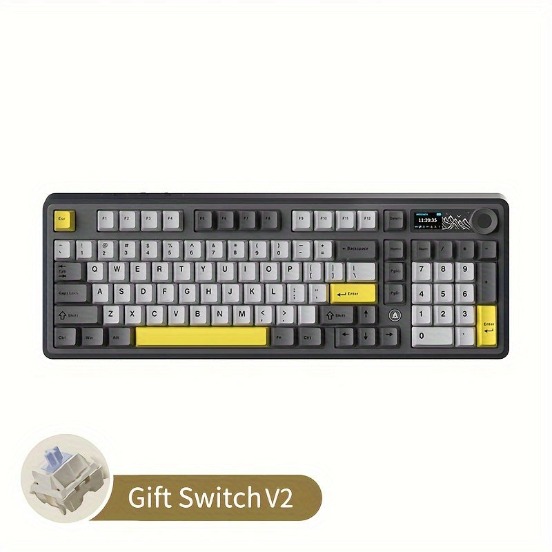 AJAZZ AK980 Mechanical Keyboard Wireless Hot-Swappable Screen Knob Wireless BT Gaming Gasket Structure Lower Light Position -Swappable Screen -Lower Light Position 8000mAh Large Battery with Exquisite Screen Multiple Axes Available