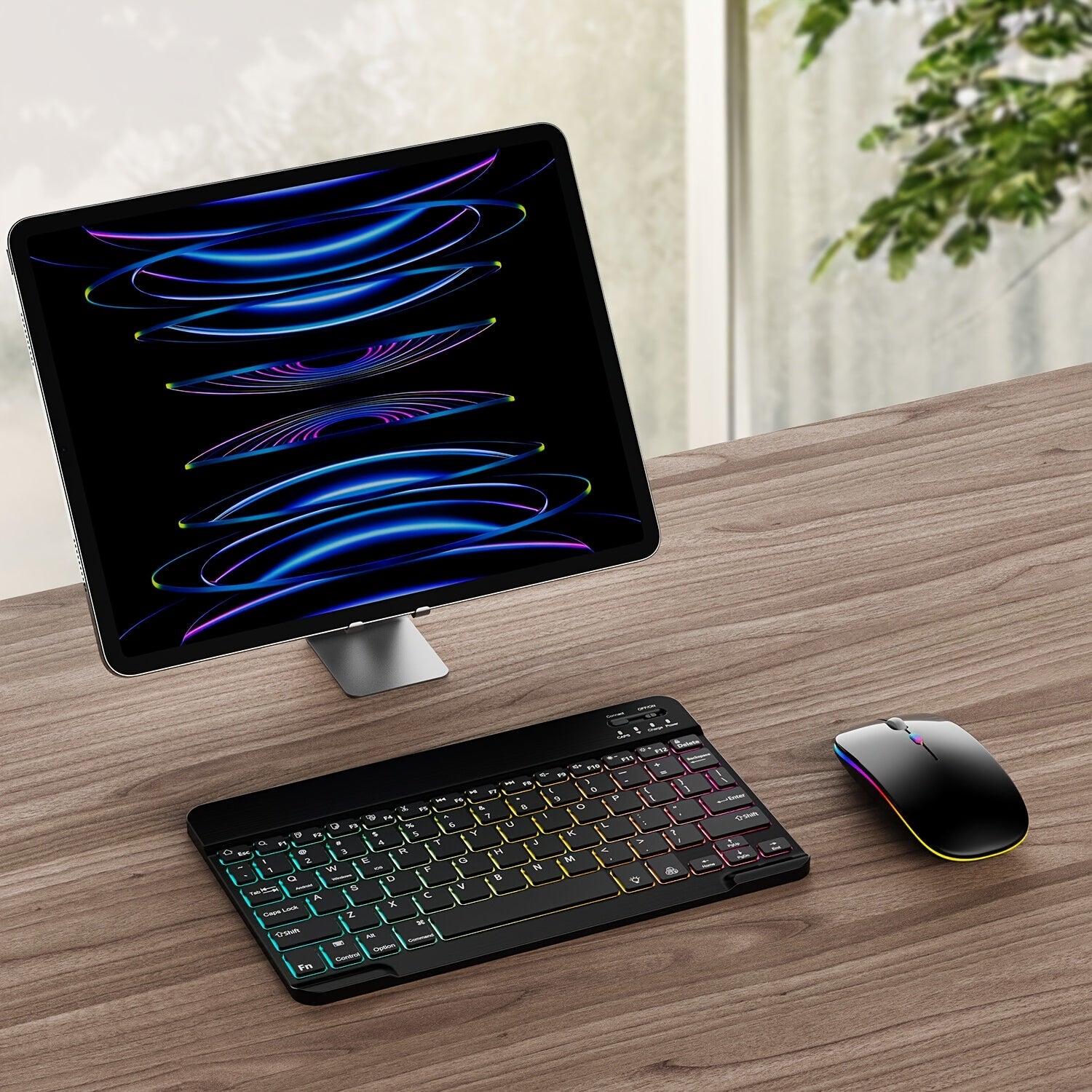 Ultra-thin RGB Luminous Wireless Mini Keyboard, Rechargeable - Easily Pair with iPad, Tablet, Smartphone And Android Windows