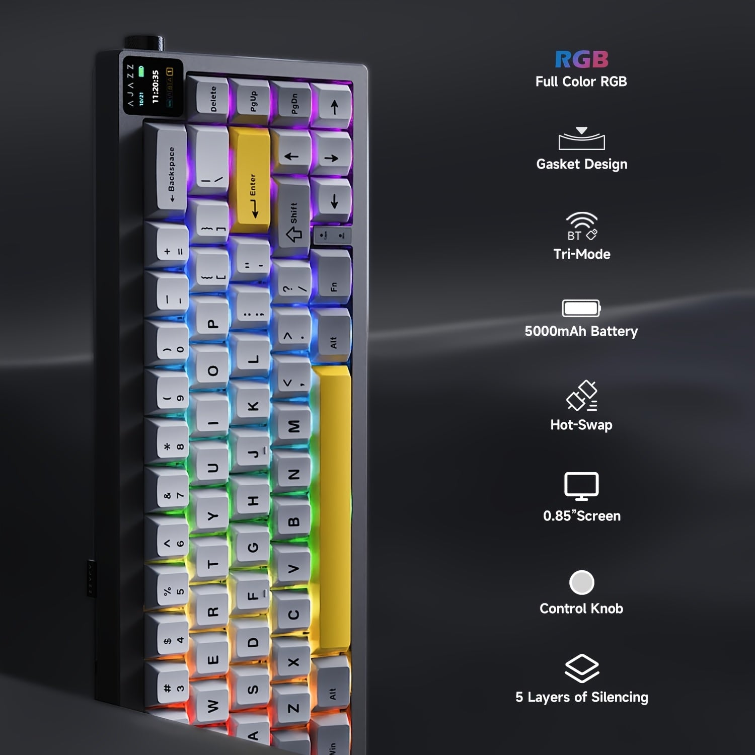 AK650 65% Compact Mechanical Gaming Keyboard with 3 Modes, Wireless Connectivity, 0.85\