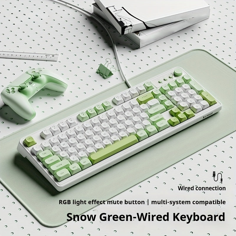EWEADN Wired Silent Gaming Keyboard with Rainbow Backlight, Quiet Typing Keys