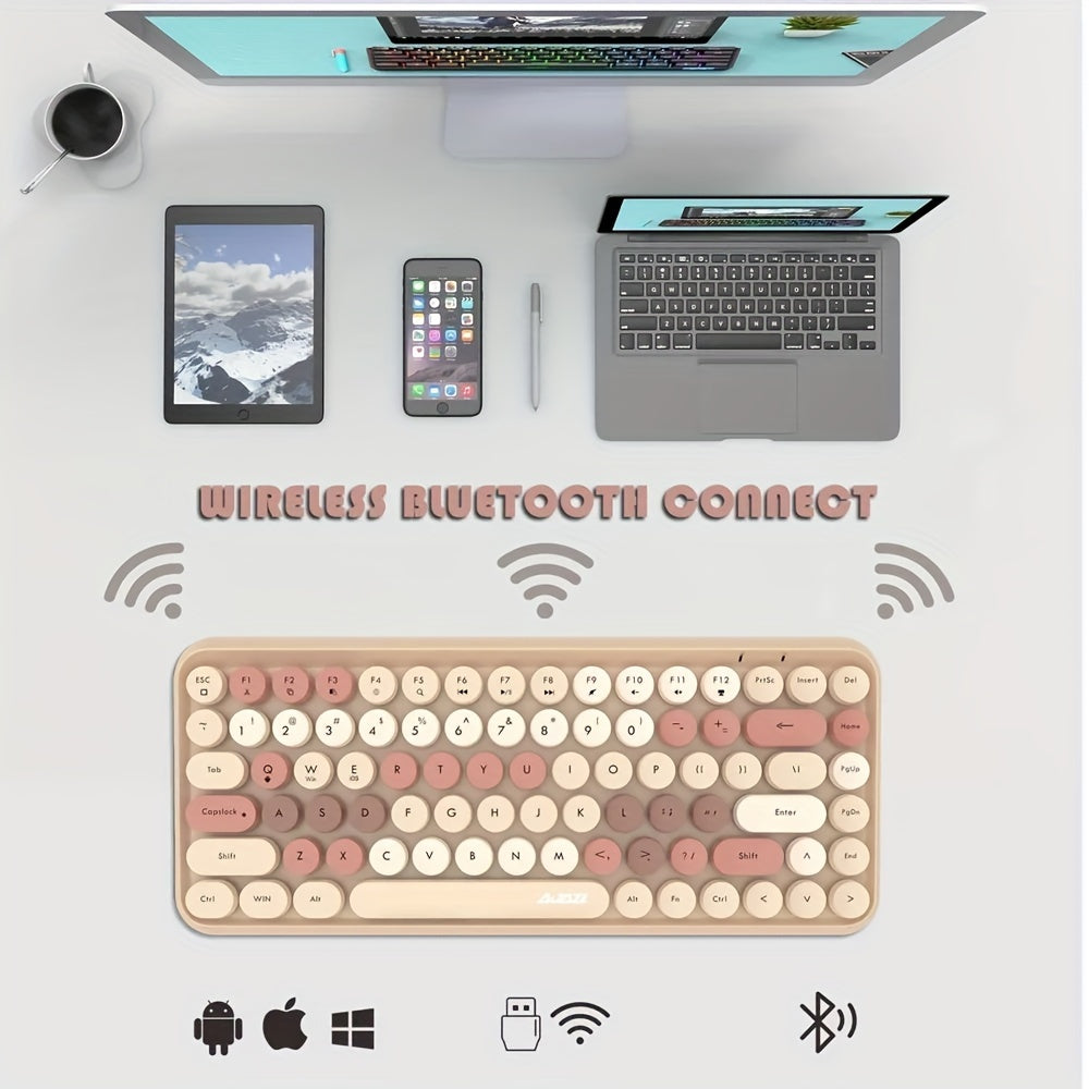 ZIYOULANG 308i Portable Lightweight Wireless Silent Keyboard Mini 84Keys Retro Design Desktop Aesthetics Suitable For Office, Home