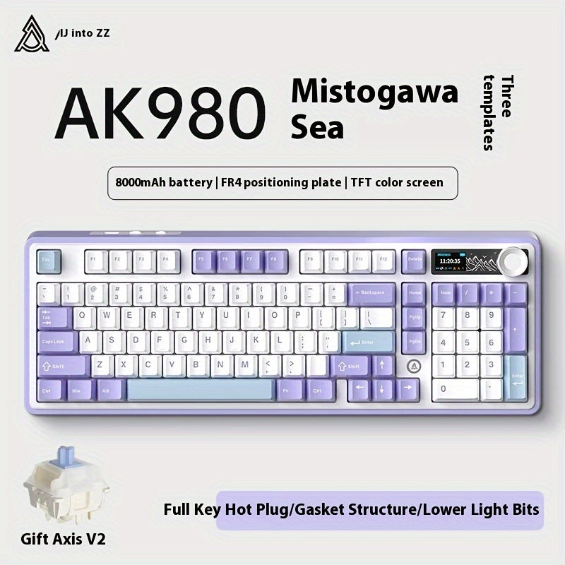 AJAZZ AK980 Mechanical Keyboard 98% Tri-mode Wireless Gaming With Colour Screen GASKET Hot-swappable