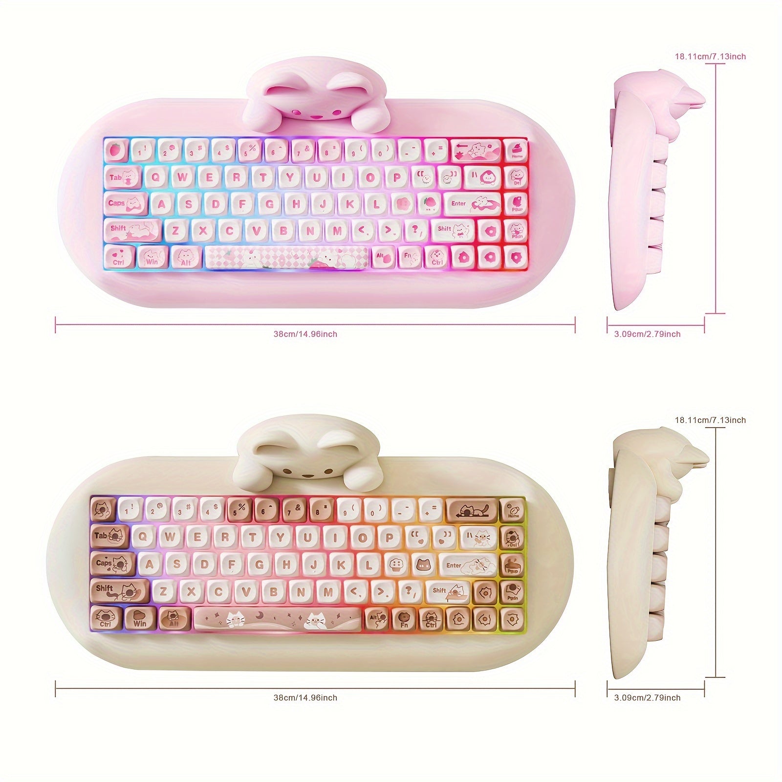 YUNZII C68 65% Wireless Mechanical Keyboard - Cute Cat Design, RGB Backlit