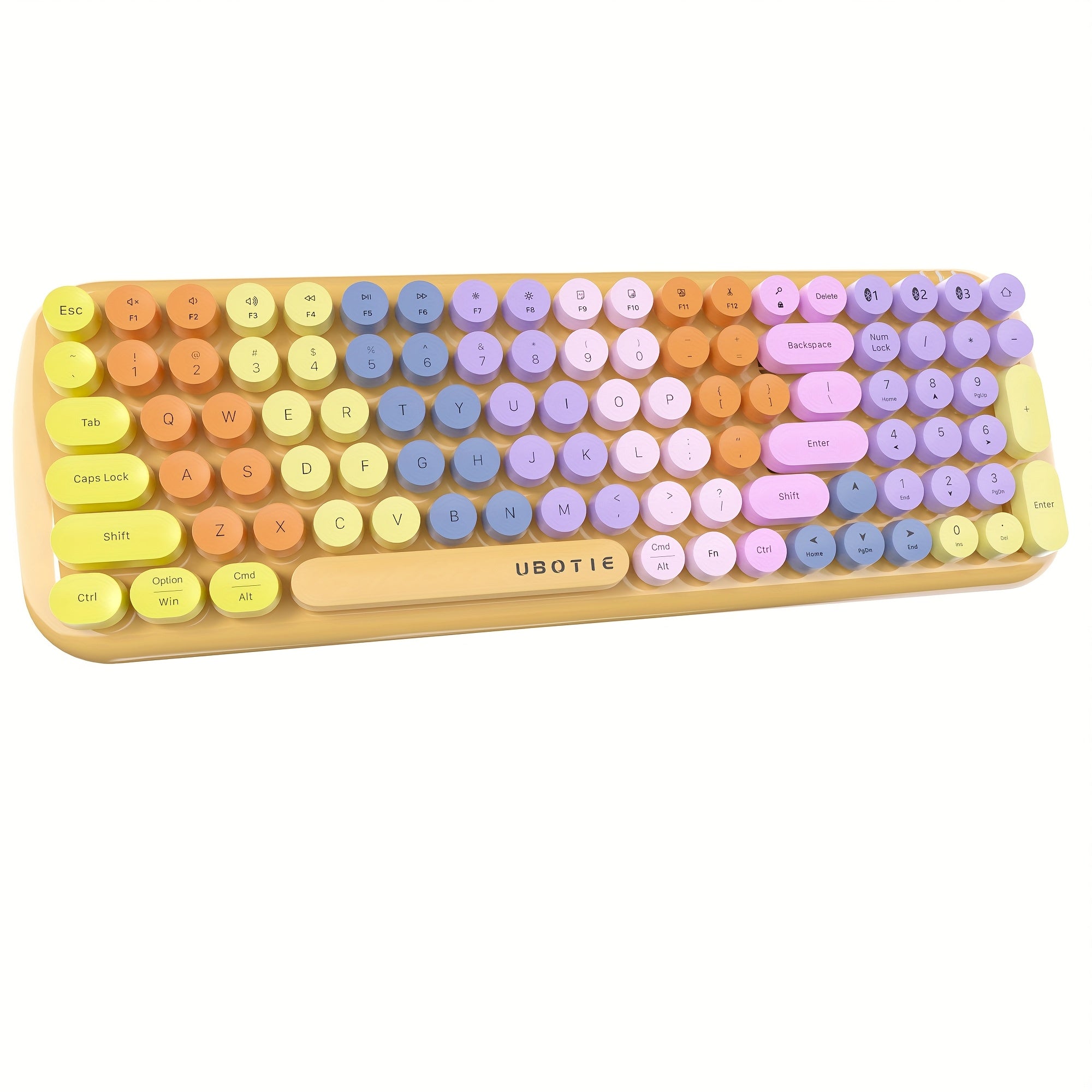 UBOTIE Compact Wireless Single Keyboard | Wireless Connection, AA Battery Powered, Multicolor Retro Design, 2.4GHz Dropout-Free Connection, Multi-device Compatible | Ultra-thin Portable Layout for Office, Home And Travel