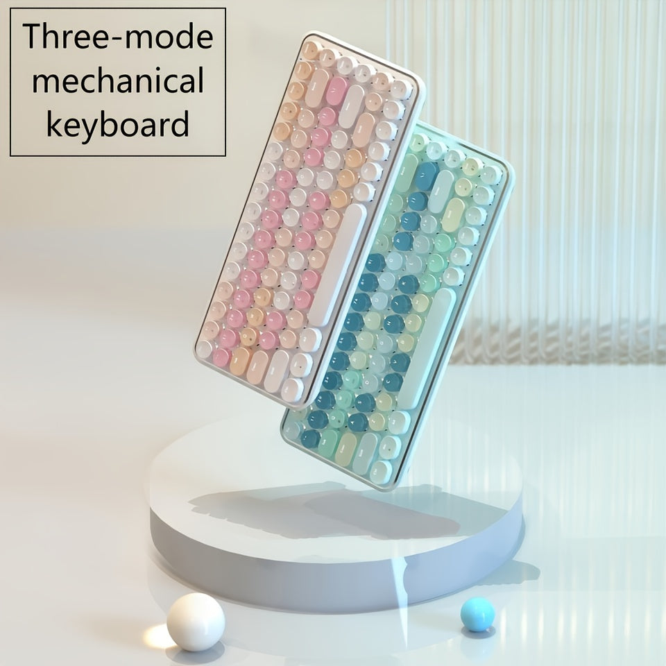 AJAZZ K840T Wireless Mechanical Keyboard Full Keys Punchless Round Keys Mac\u002FPC Gaming Office Triple Mode Connection