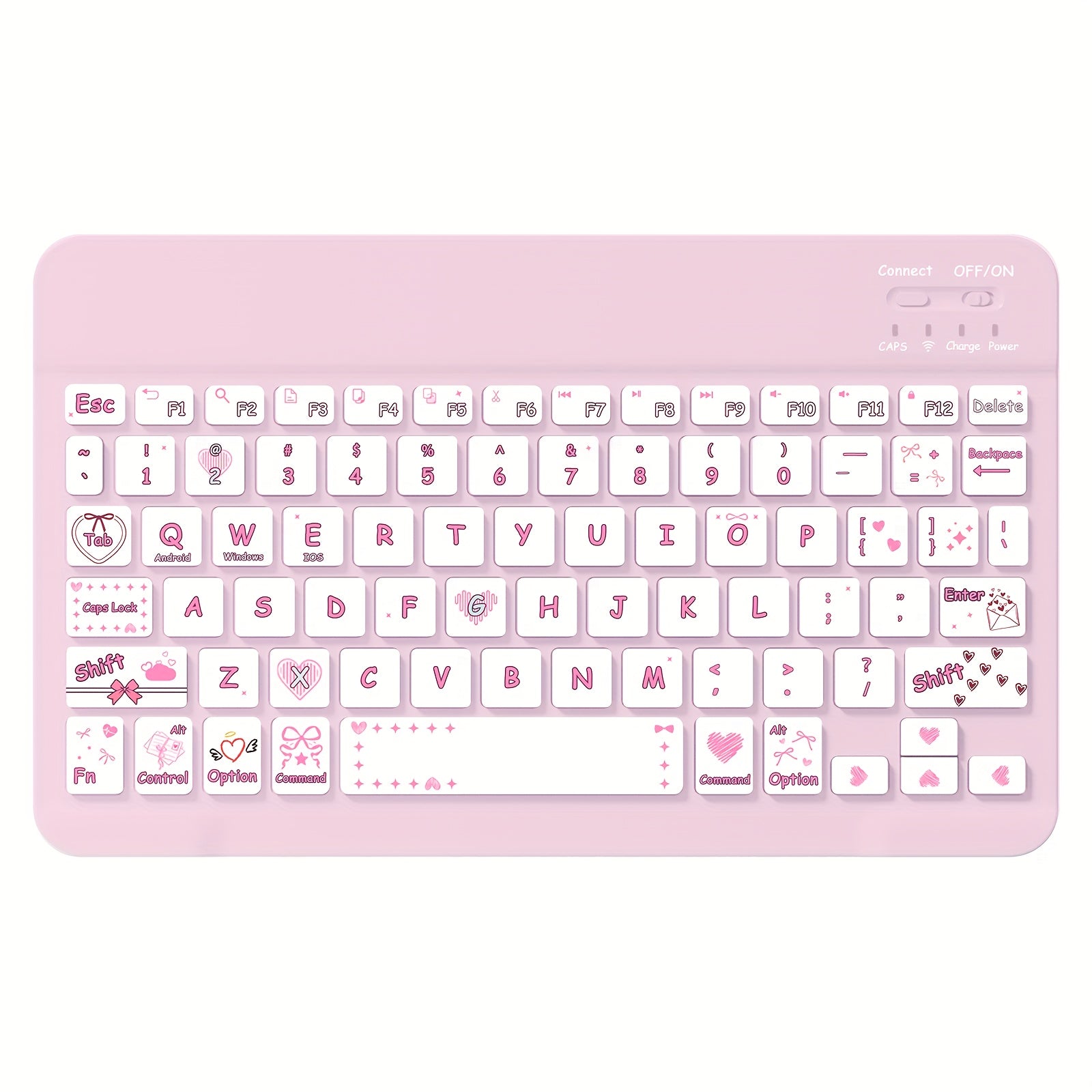 Ultra-Slim Rechargeable Wireless Keyboard with Cute Pastel Pink & Multicolor Cute Anime Design