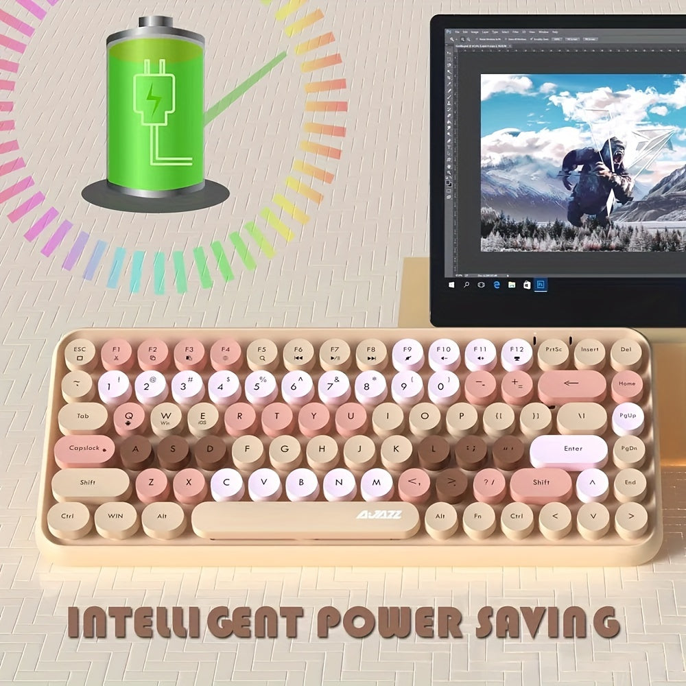 ZIYOULANG 308i Portable Lightweight Wireless Silent Keyboard Mini 84Keys Retro Design Desktop Aesthetics Suitable For Office, Home