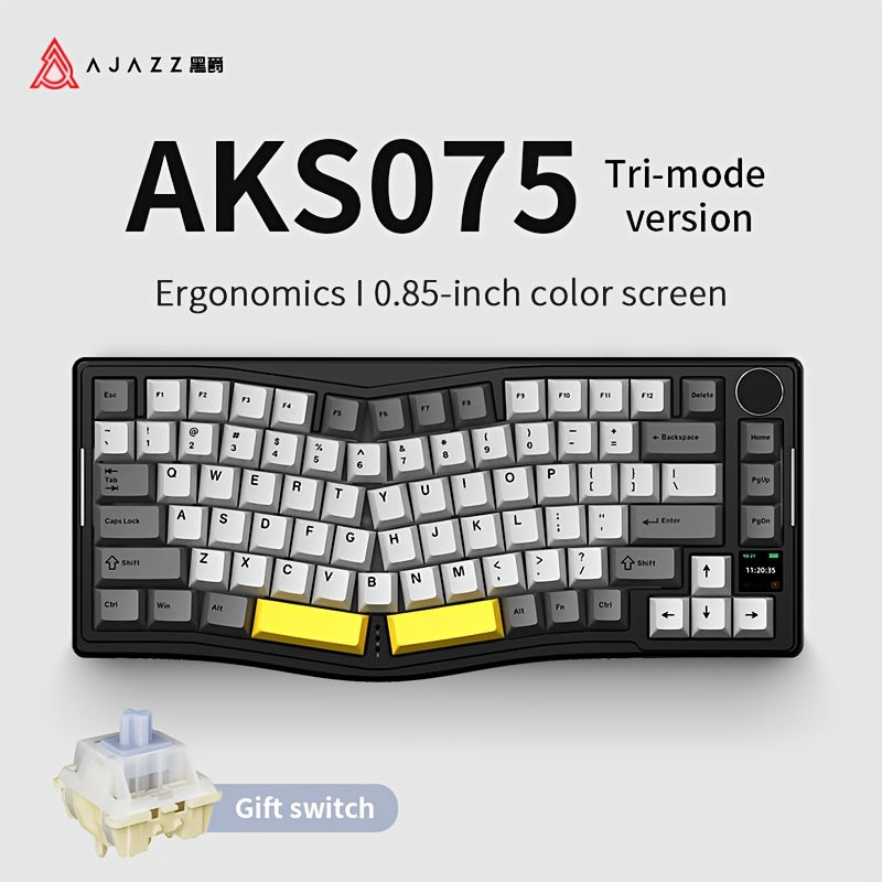 AJAZZ AKS075 Three-mode Mechanical Keyboard Ergonomic Wireless Keyboard Hot-swappable VIA Color Screen RGB Lighting Gasket Structure Suitable For Office Games And E-sports