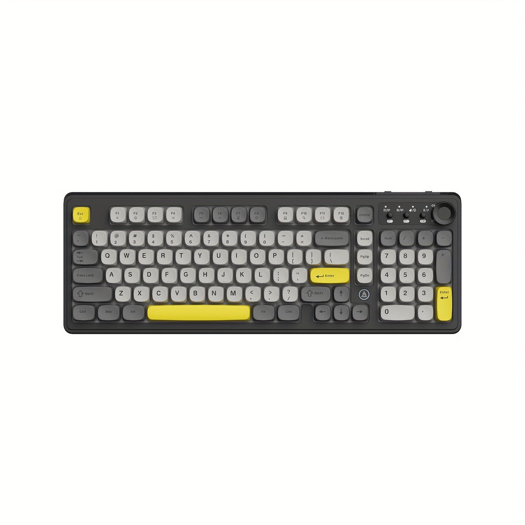 AJAZZ AF98 Wireless Rechargeable Film Keyboard RGB Backlight, Portable Black Office Keyboard - 98 Keys, Supports 2.4G\u002FBT1, with Media Knob, Ball Keycaps, Suitable for Gamers and Office Use, Compatible with Windows\u002FLaptop Gaming Peripherals
