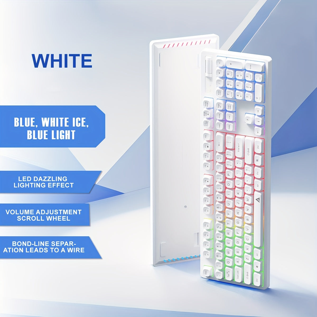 Gaming keyboard with cable USB plug and backlight, volume wheel - suitable for desktop computers, laptops and general office equipment.