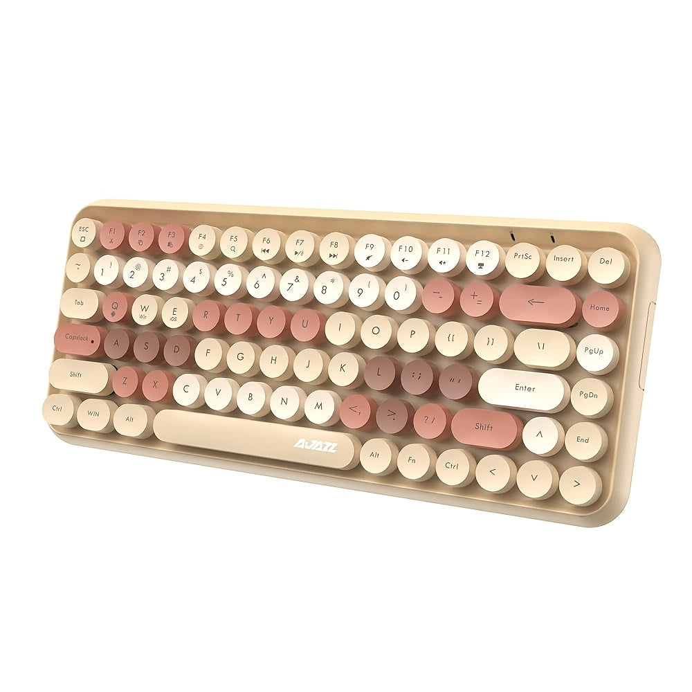 Wireless BT Computer Typewriter Keyboard Portable Cute Color Abs Retro Round Keycaps Ergonomic 84 Key Layout FN Feature for PC Win Mac Typist Tablet Android Phone