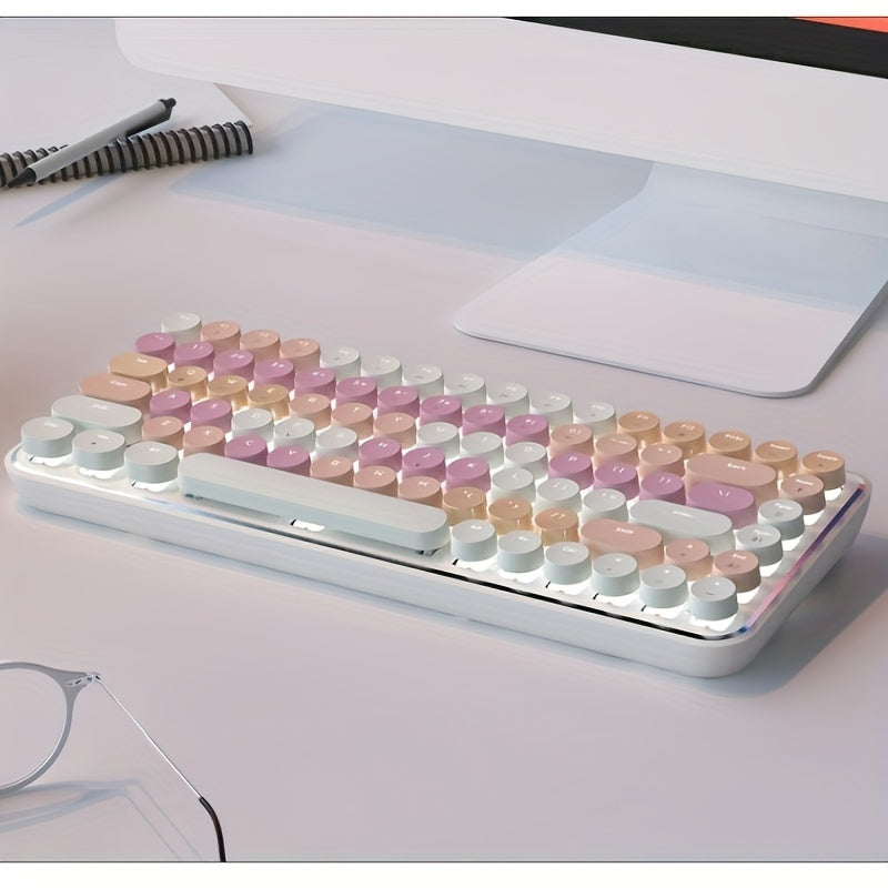 AJAZZ K840T Wireless Mechanical Keyboard Full Keys Punchless Round Keys Mac\u002FPC Gaming Office Triple Mode Connection