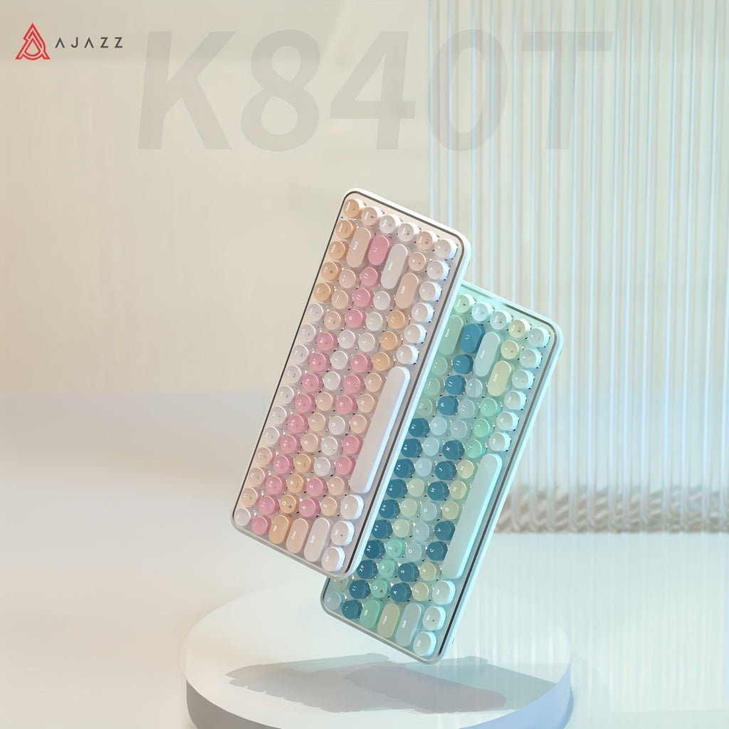 AJAZZ K840T Wireless Mechanical Keyboard Full Keys Punchless Round Keys Mac\u002FPC Gaming Office Triple Mode Connection
