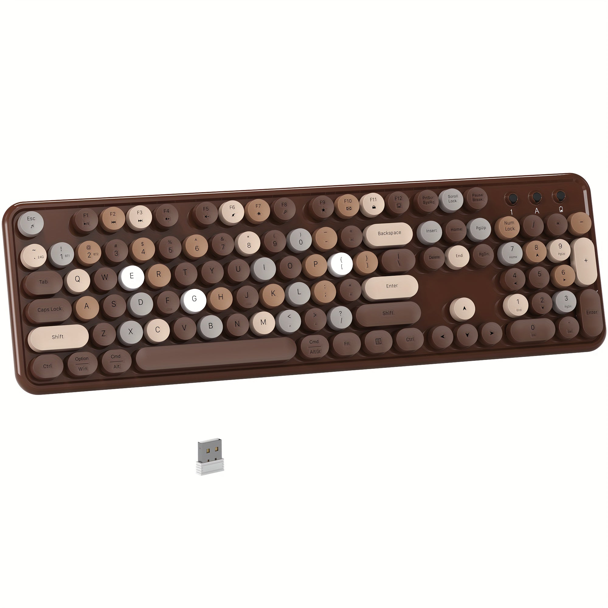 UBOTIE Retro Round Keycap Wireless Keyboard 104-key Full-size Color Mixing Design 2.4G\u002FUS Dual-mode Connection, Compatible with Computer Notebook Mac Desktop Office, 3 Colors Available, Office Study Gift