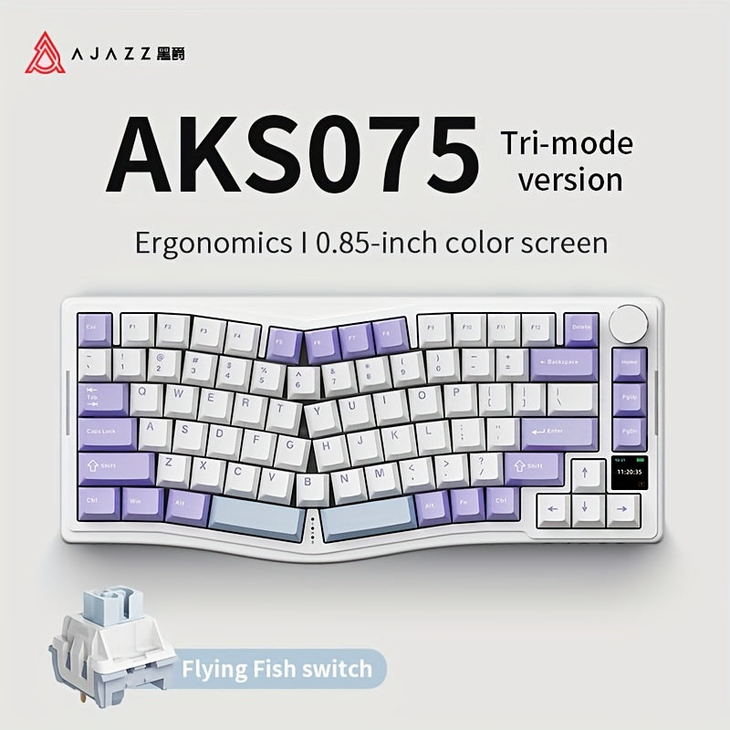 AJAZZ AKS075 Three-mode Mechanical Keyboard Ergonomic Wireless Keyboard Hot-swappable VIA Color Screen RGB Lighting Gasket Structure Suitable For Office Games And E-sports