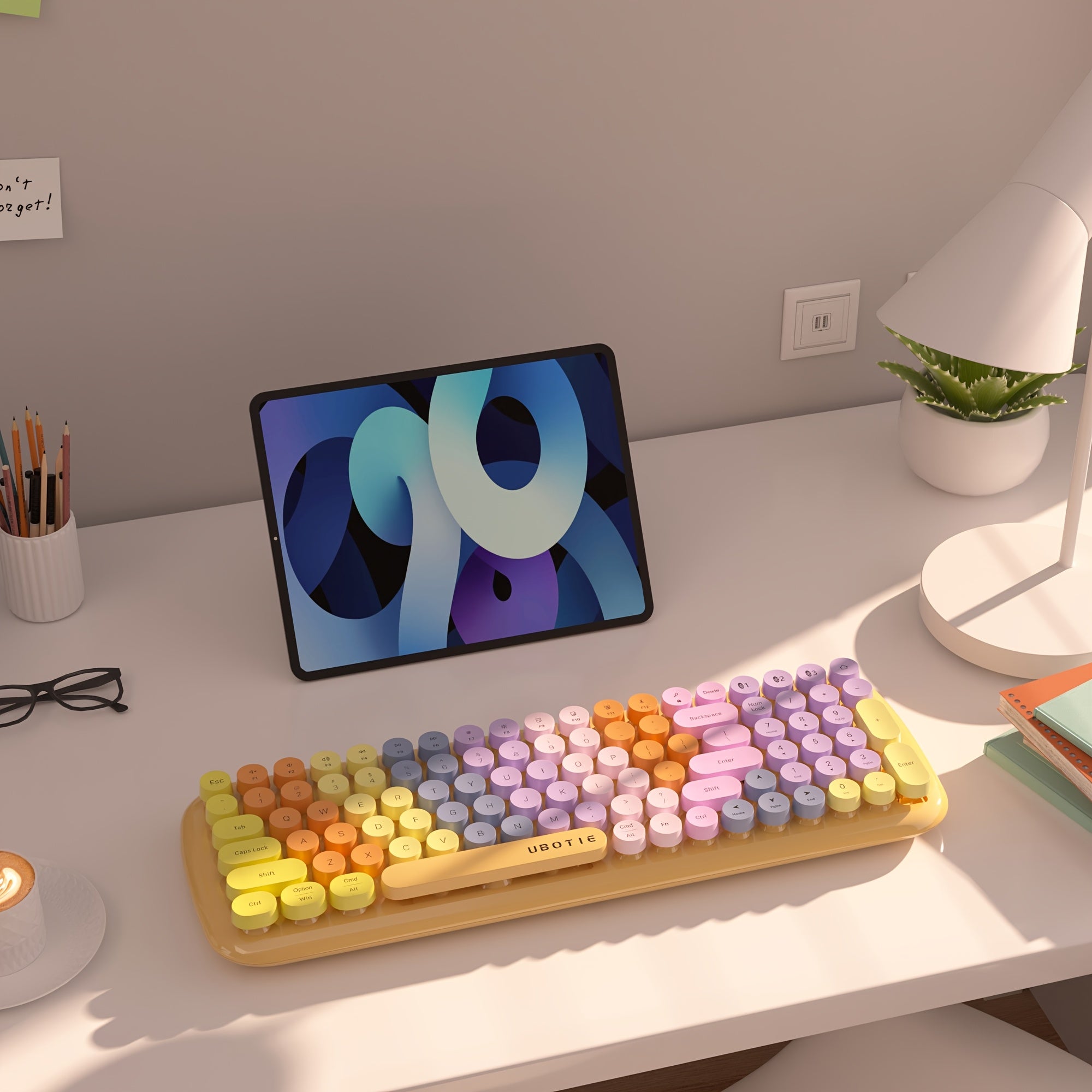 UBOTIE Wireless Keyboard, UBOTIE Color Gradient Colorful Retro Typewriter Flexible Keyboard 2.4GHz Connectivity