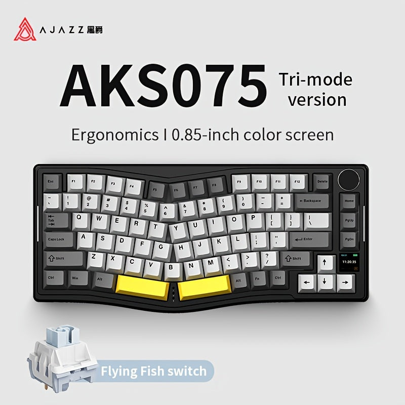 AJAZZ AKS075 Three-mode Mechanical Keyboard Ergonomic Wireless Keyboard Hot-swappable VIA Color Screen RGB Lighting Gasket Structure Suitable For Office Games And E-sports