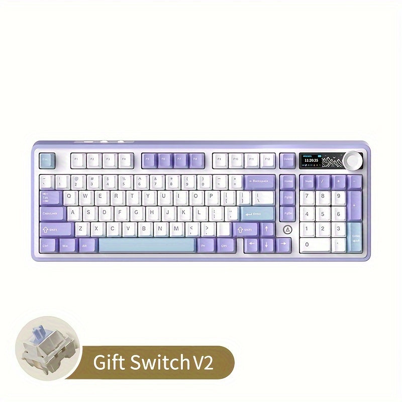 AJAZZ AK980 Mechanical Keyboard Wireless Hot-Swappable Screen Knob Wireless BT Gaming Gasket Structure Lower Light Position -Swappable Screen -Lower Light Position 8000mAh Large Battery with Exquisite Screen Multiple Axes Available