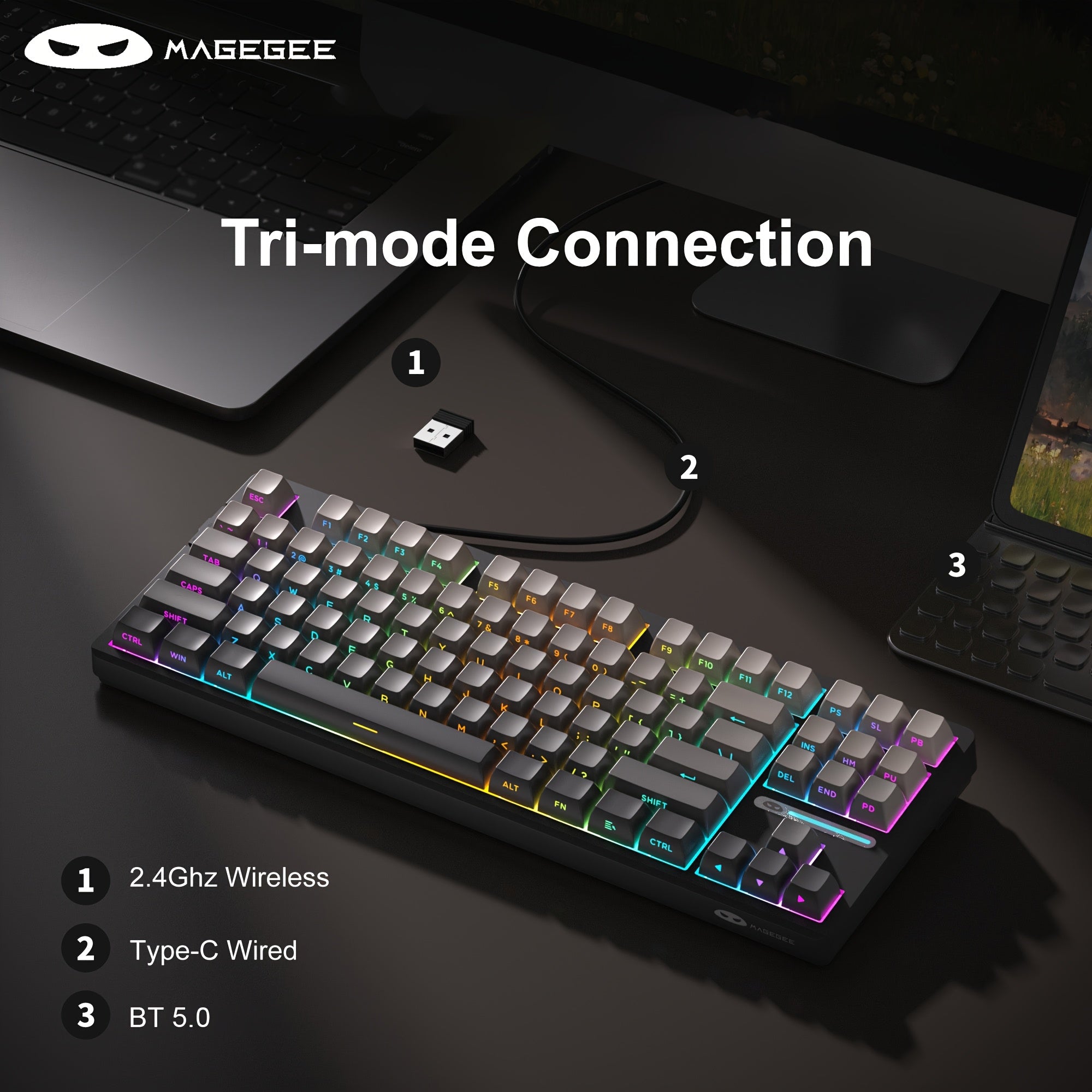 MageGee LIGHT87 Wireless Creamy Keyboard, Gasket Structure, RGB Backlit