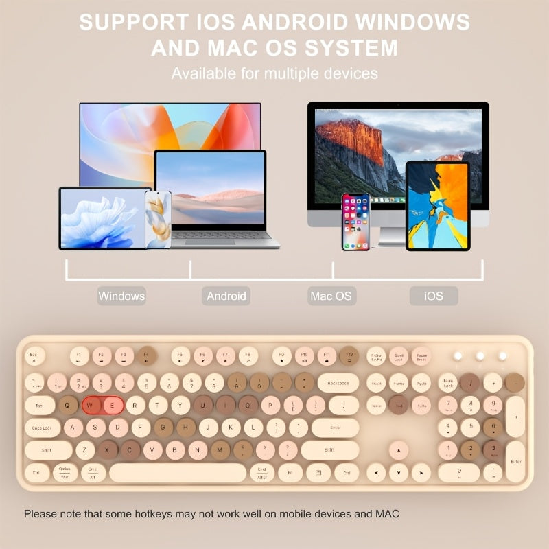 UBOTIE Retro Round Keycap Wireless Keyboard 104-key Full-size Color Mixing Design 2.4G\u002FUS Dual-mode Connection, Compatible with Computer Notebook Mac Desktop Office, 3 Colors Available, Office Study Gift